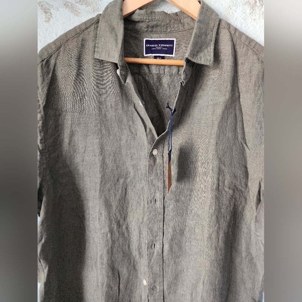 Charles Tyrwhitt Men's Green Pure Linen Shirt - Picture 5 of 14
